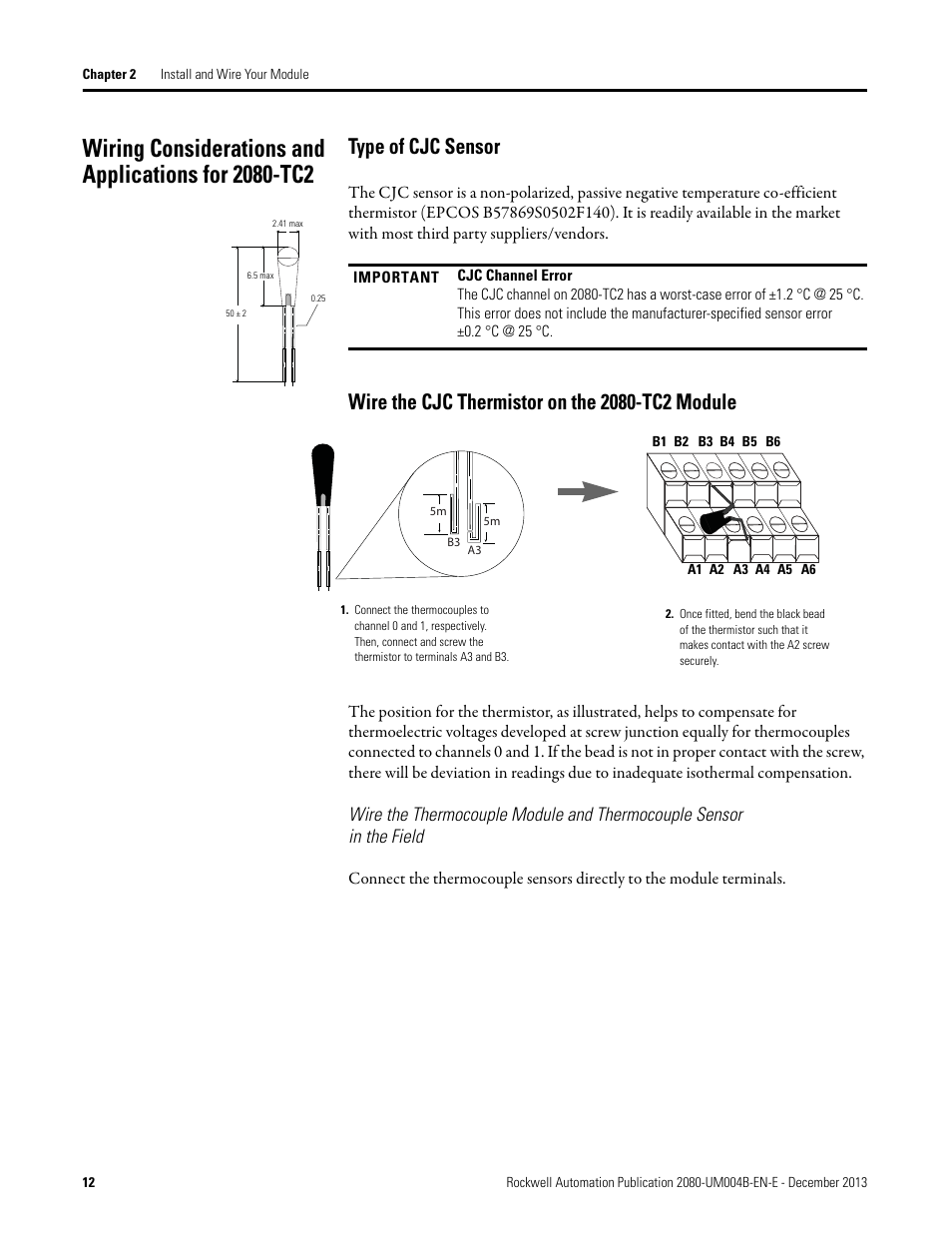 Type of cjc sensor, Wire the cjc thermistor on the 2080-tc2 module | Rockwell Automation 2080 Micro800 Digital and Analog Plug-in Modules User Manual | Page 20 / 108