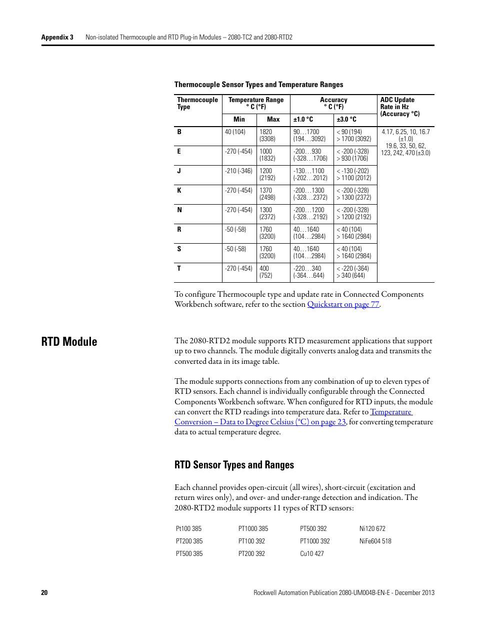 Rtd module, Rtd sensor types and ranges | Rockwell Automation 2080 Micro800 Digital and Analog Plug-in Modules User Manual | Page 28 / 108