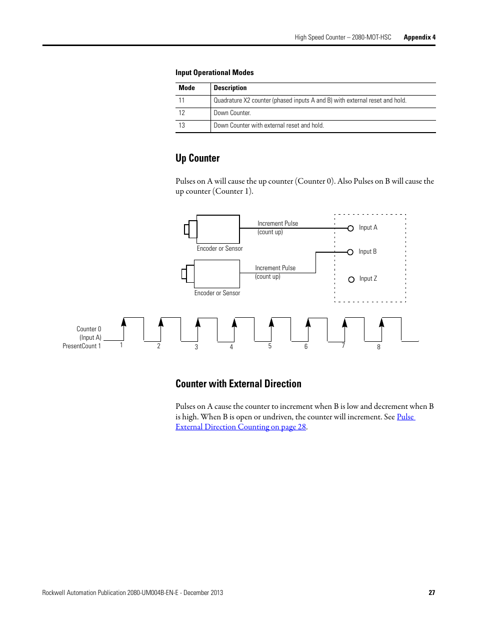 Up counter, Counter with external direction, Up counter counter with external direction | Rockwell Automation 2080 Micro800 Digital and Analog Plug-in Modules User Manual | Page 35 / 108