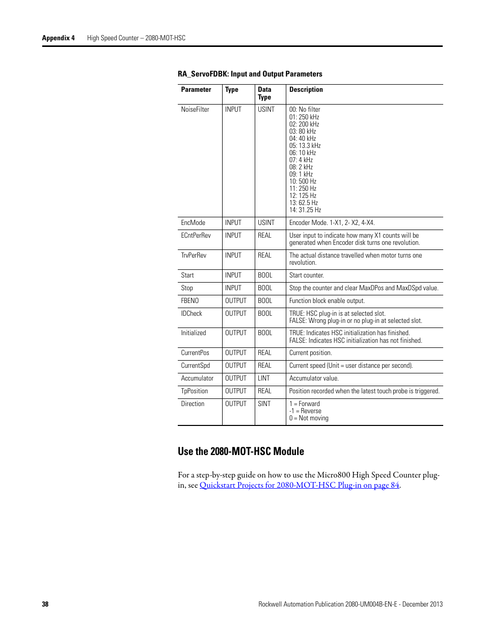 Use the 2080-mot-hsc module | Rockwell Automation 2080 Micro800 Digital and Analog Plug-in Modules User Manual | Page 46 / 108