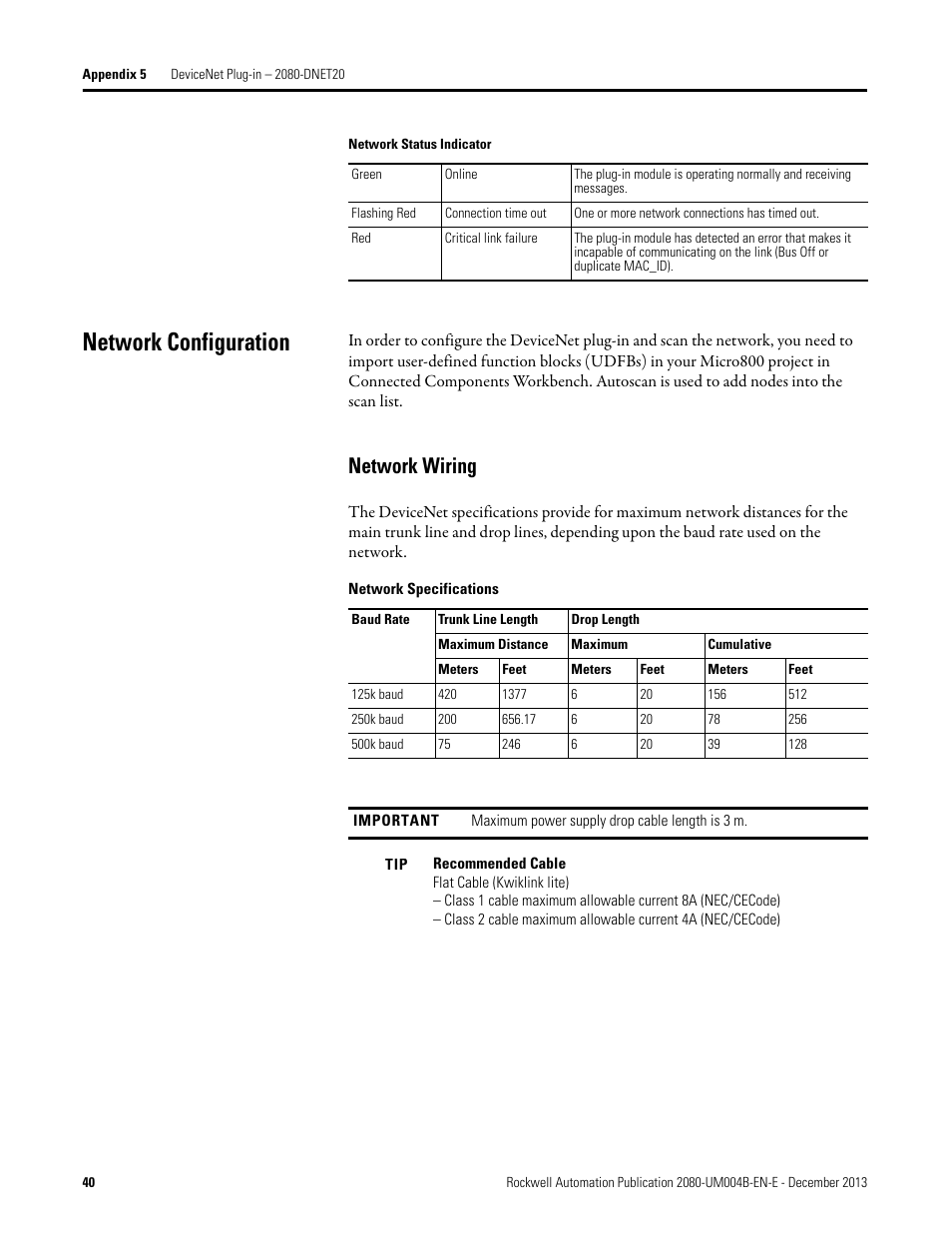 Network configuration, Network wiring | Rockwell Automation 2080 Micro800 Digital and Analog Plug-in Modules User Manual | Page 48 / 108
