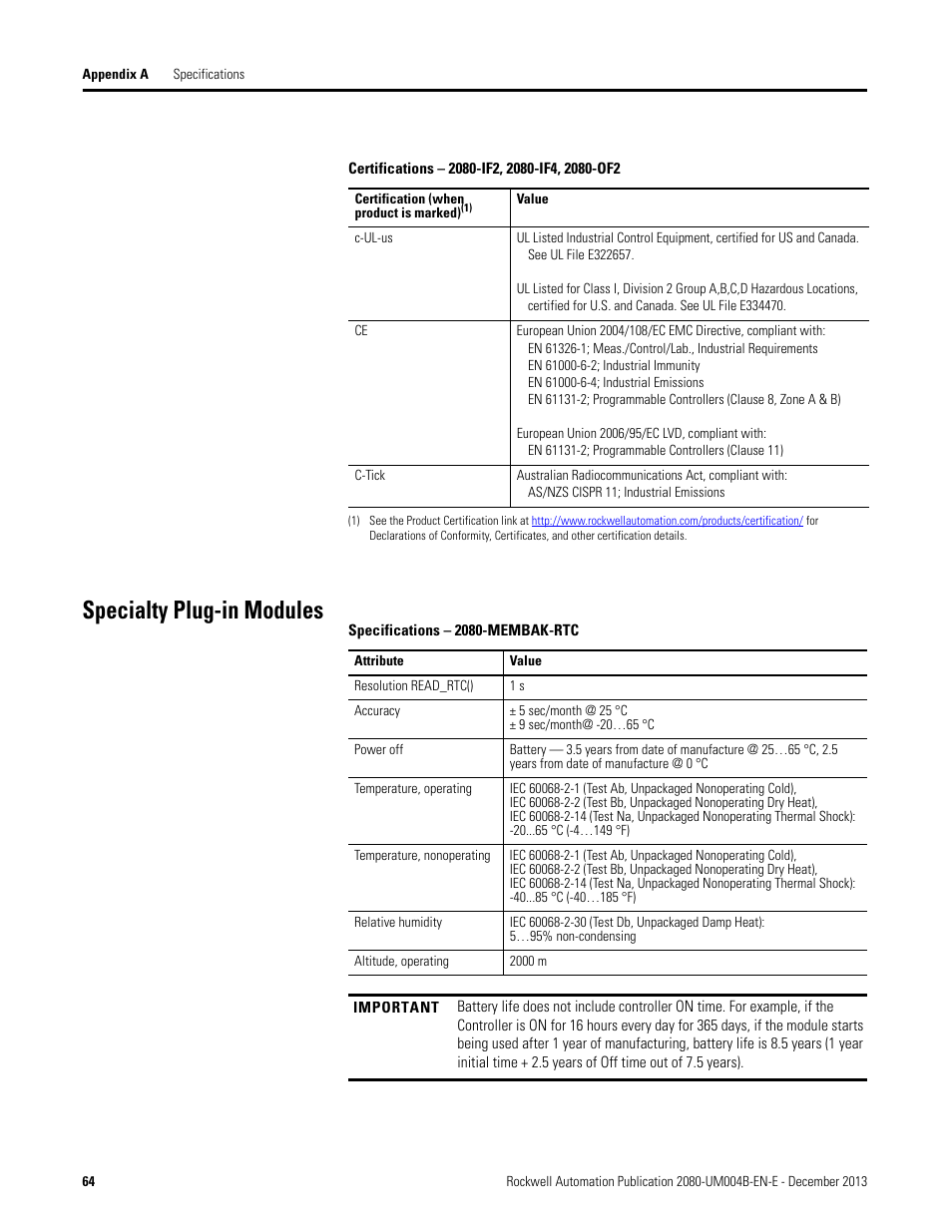 Specialty plug-in modules | Rockwell Automation 2080 Micro800 Digital and Analog Plug-in Modules User Manual | Page 72 / 108
