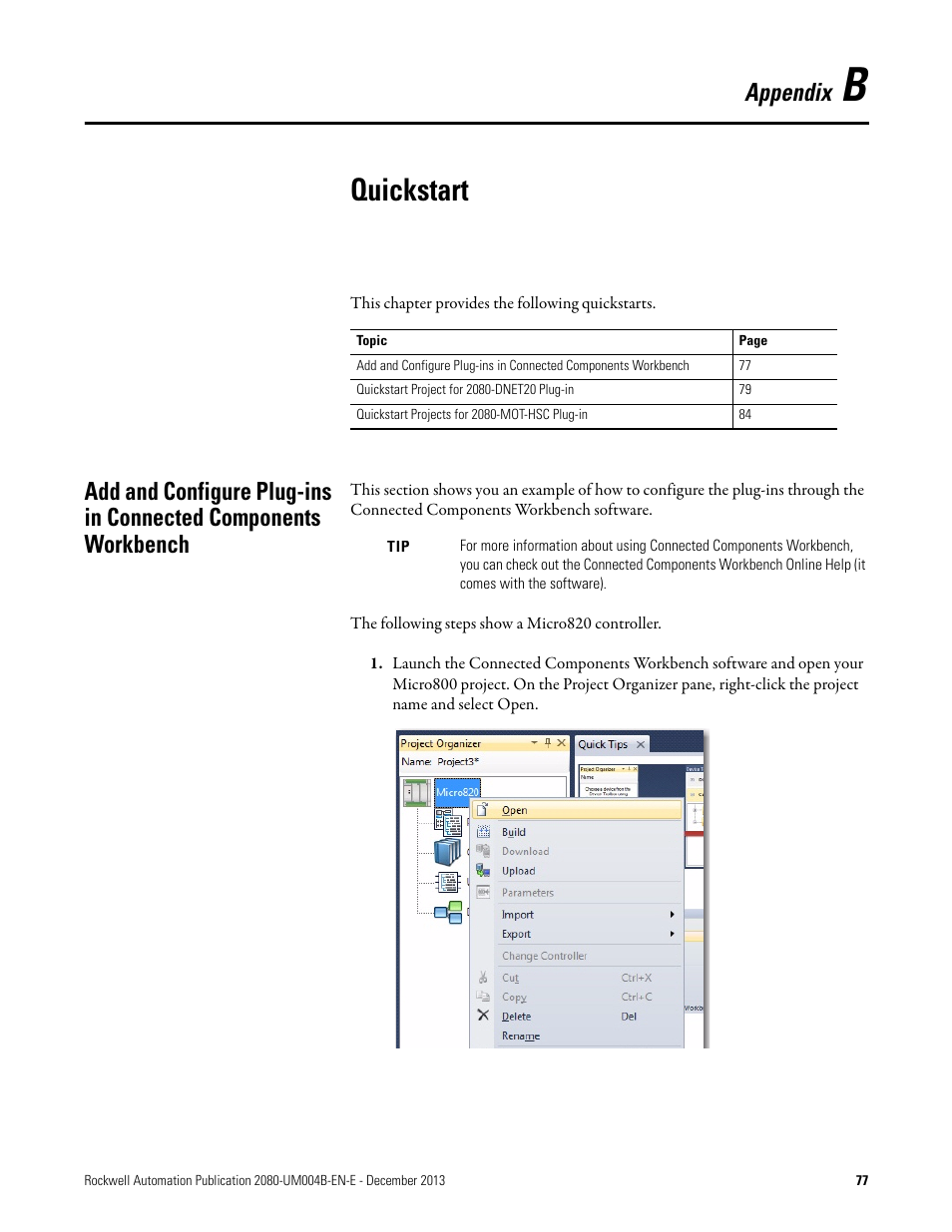 B - quickstart, Quickstart, Appendix b | Appendix | Rockwell Automation 2080 Micro800 Digital and Analog Plug-in Modules User Manual | Page 85 / 108