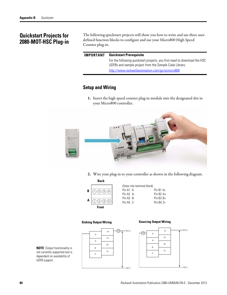 Quickstart projects for 2080-mot-hsc plug-in, Setup and wiring | Rockwell Automation 2080 Micro800 Digital and Analog Plug-in Modules User Manual | Page 92 / 108