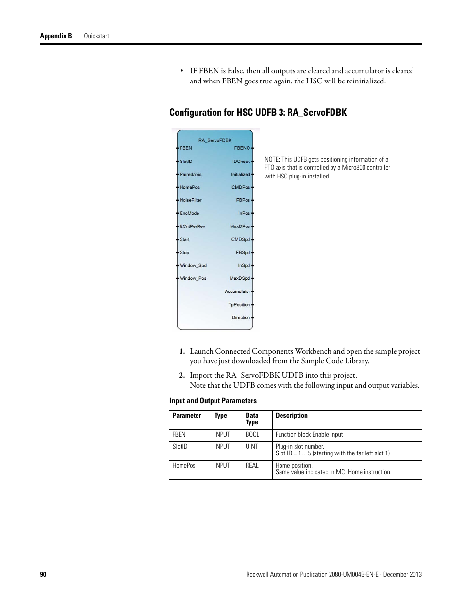 Configuration for hsc udfb 3: ra_servofdbk | Rockwell Automation 2080 Micro800 Digital and Analog Plug-in Modules User Manual | Page 98 / 108