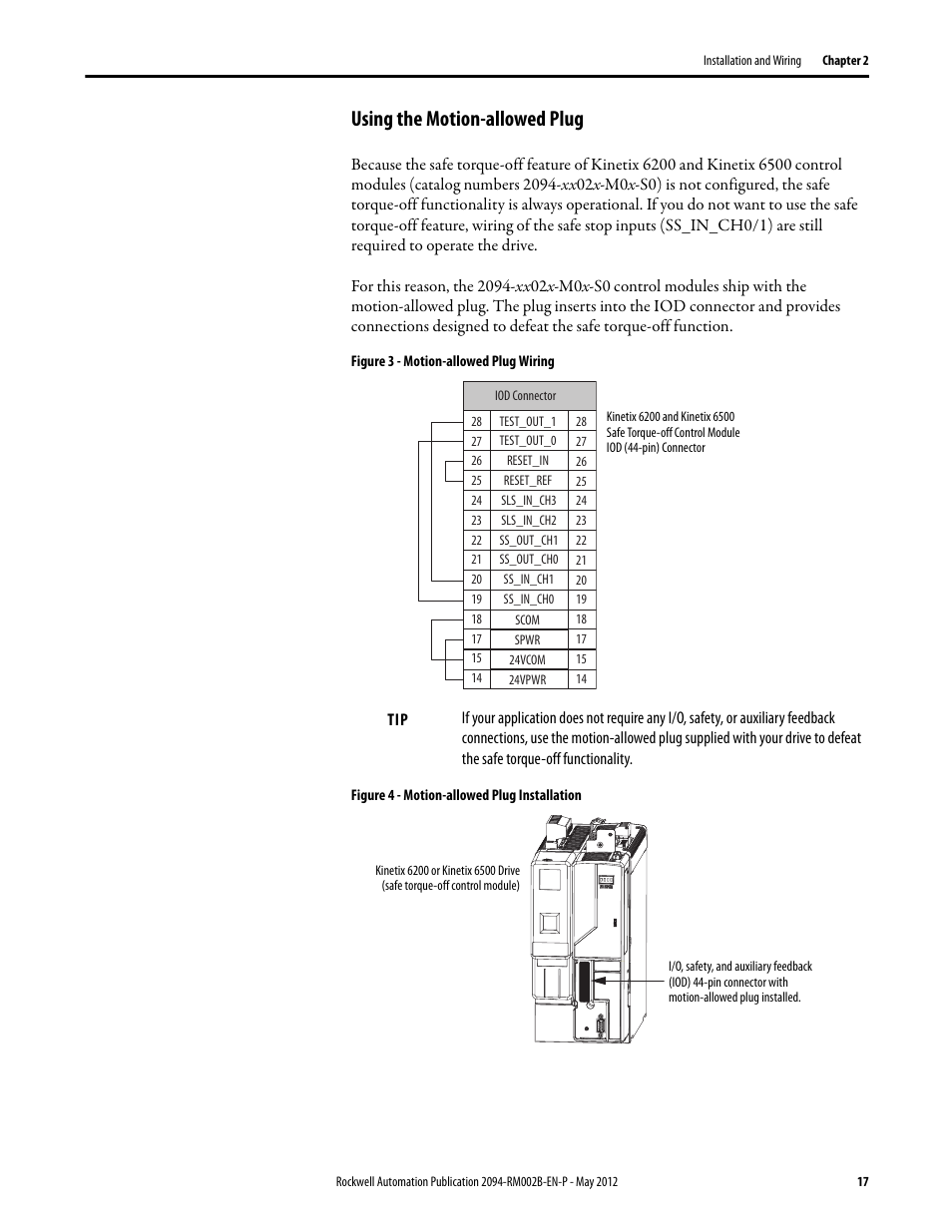 Using the motion-allowed plug | Rockwell Automation 2094-EN02D-M01-S0 Kinetix 6200 and Kinetix 6500 Safe Torque-off Safety Reference Manual User Manual | Page 17 / 42