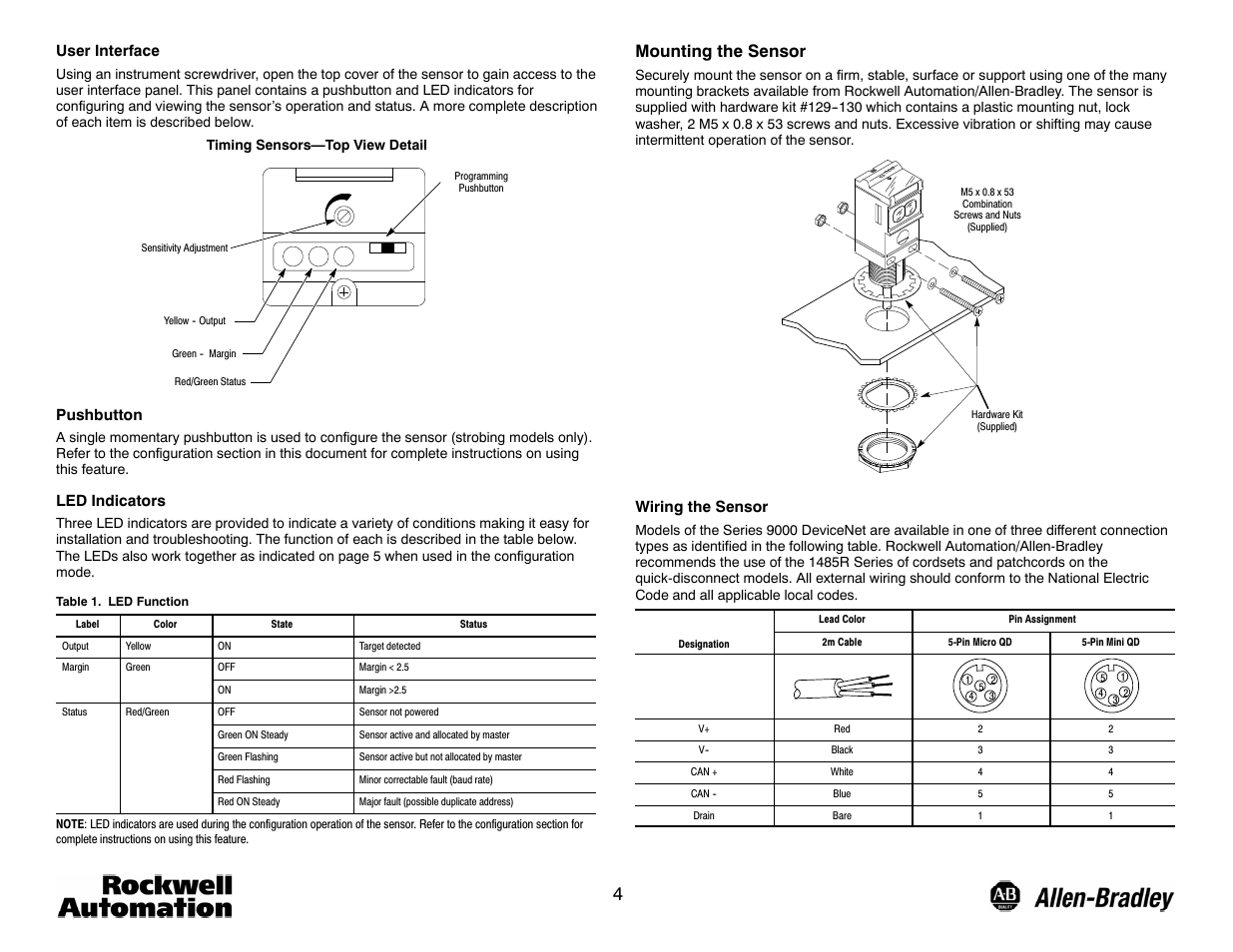 Mounting the sensor | Rockwell Automation 9000 DeviceNet 9000 User Manual | Page 4 / 6