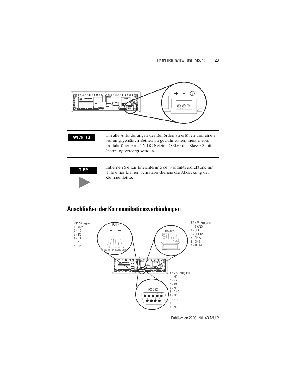 Anschließen der kommunikationsverbindungen | Rockwell Automation 2706-P22R InView Panel Mount Message Display Installation Instructions User Manual | Page 23 / 52