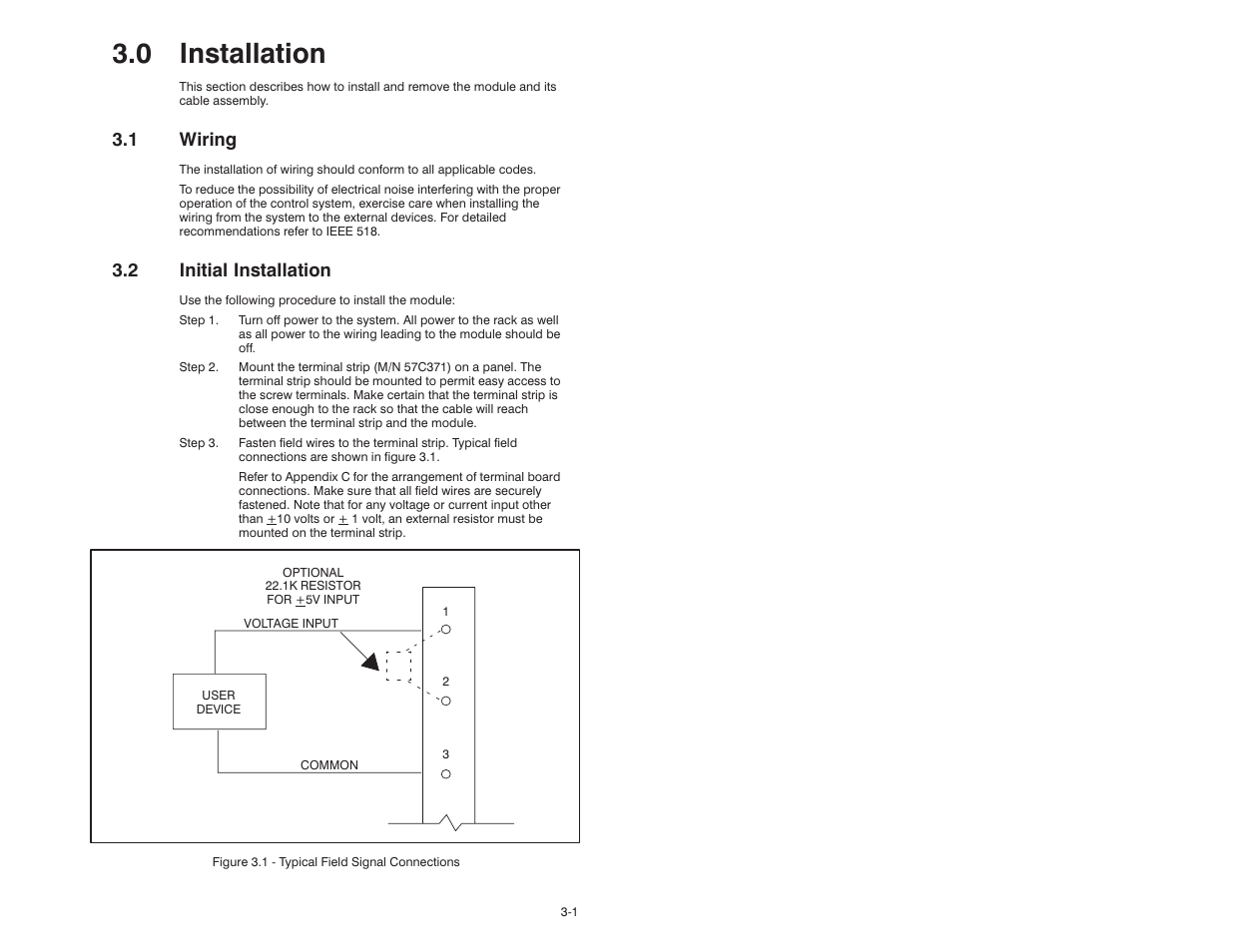 0 installation, 1 wiring, 2 initial installation | Rockwell Automation 57C409 2 Channel Analog Input Module User Manual | Page 13 / 44
