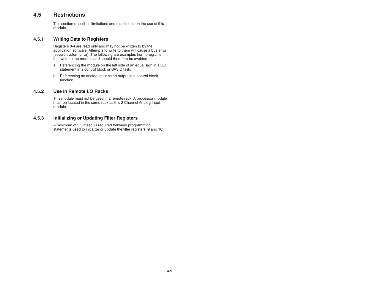 5 restrictions | Rockwell Automation 57C409 2 Channel Analog Input Module User Manual | Page 25 / 44