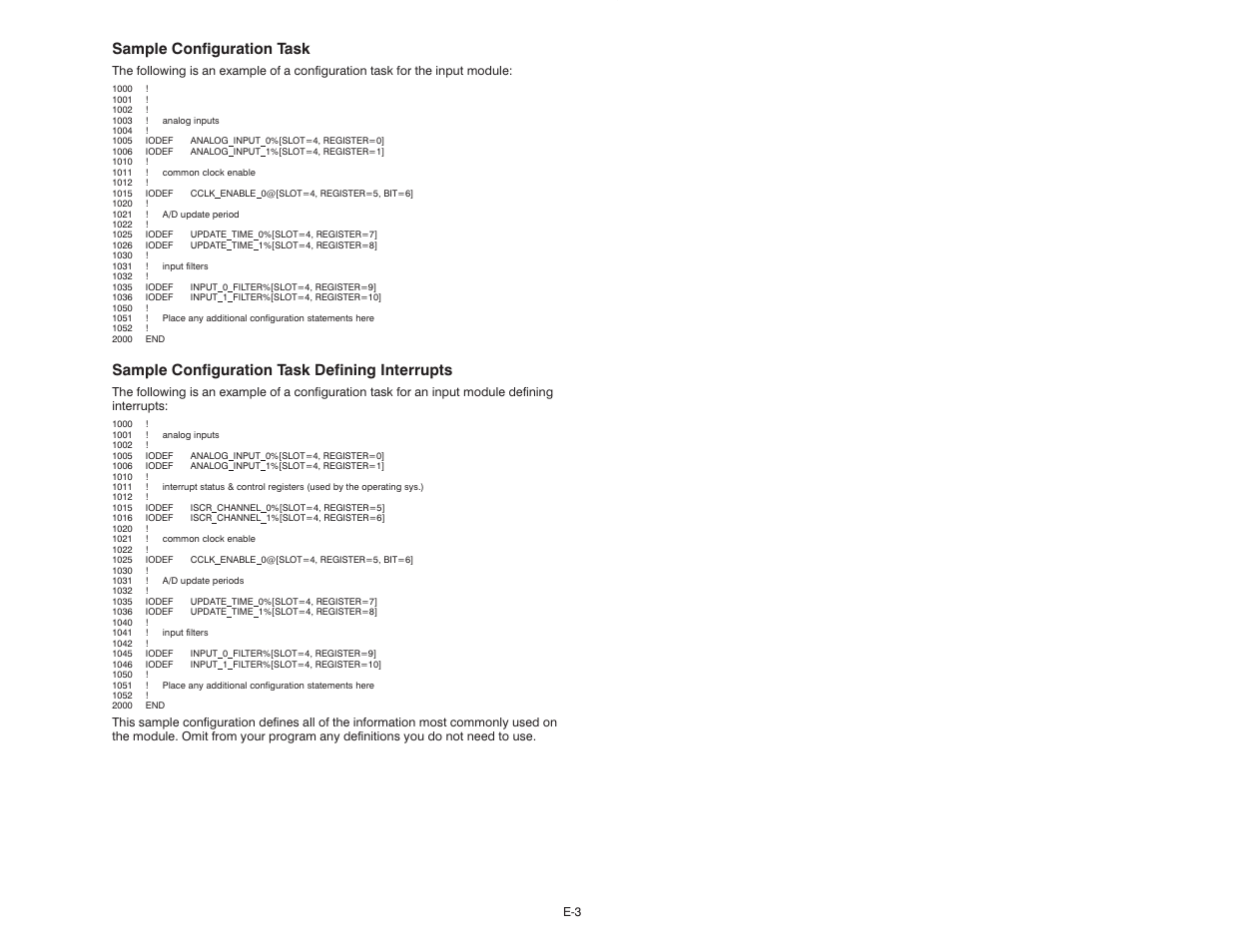 Sample configuration task, Sample configuration task defining interrupts | Rockwell Automation 57C409 2 Channel Analog Input Module User Manual | Page 41 / 44