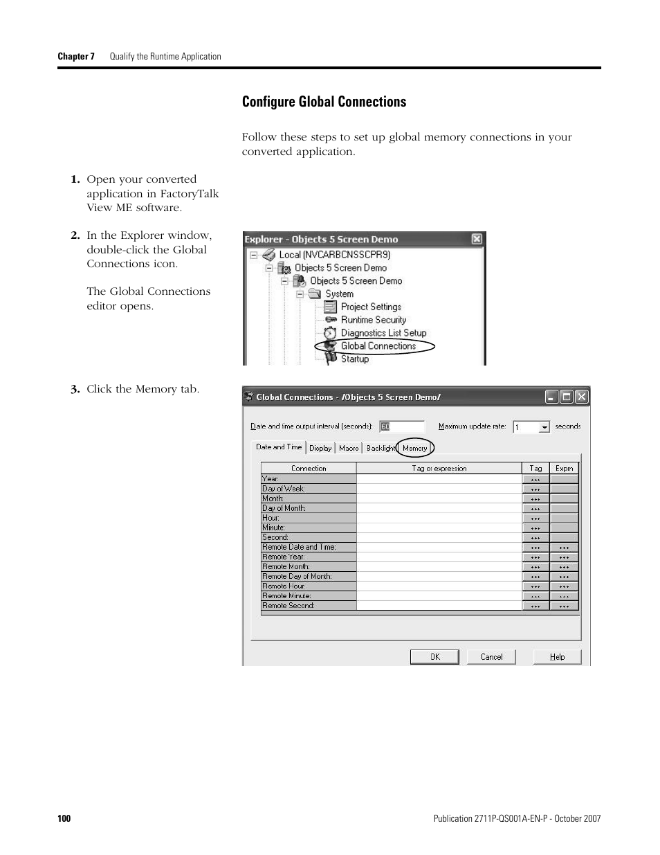 Configure global connections | Rockwell Automation Migrating PanelView Enhanced Terminal Applications User Manual | Page 100 / 160