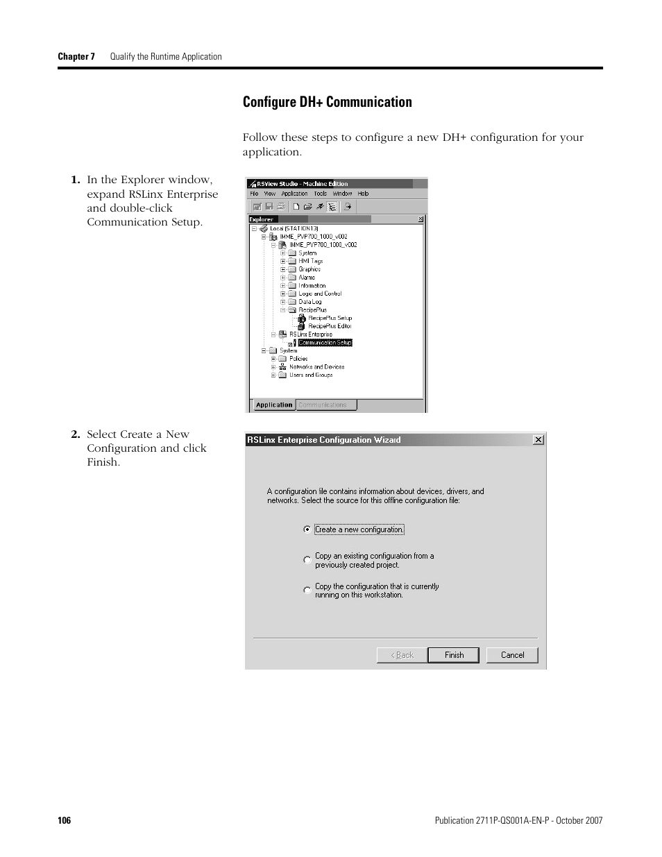 Configure dh+ communication | Rockwell Automation Migrating PanelView Enhanced Terminal Applications User Manual | Page 106 / 160