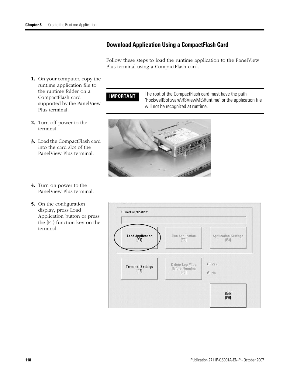 Download application using a compactflash card | Rockwell Automation Migrating PanelView Enhanced Terminal Applications User Manual | Page 118 / 160