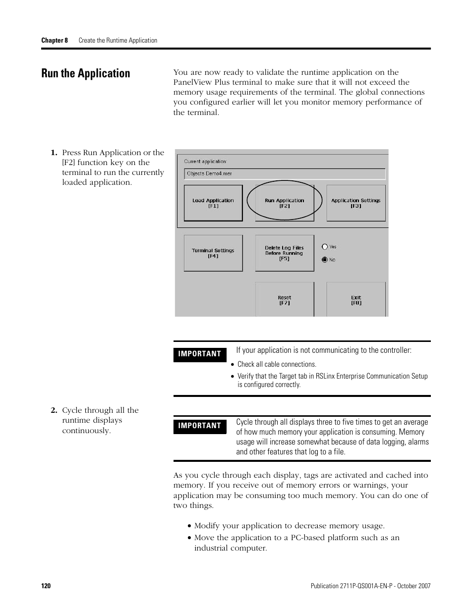 Run the application, Age 120 | Rockwell Automation Migrating PanelView Enhanced Terminal Applications User Manual | Page 120 / 160