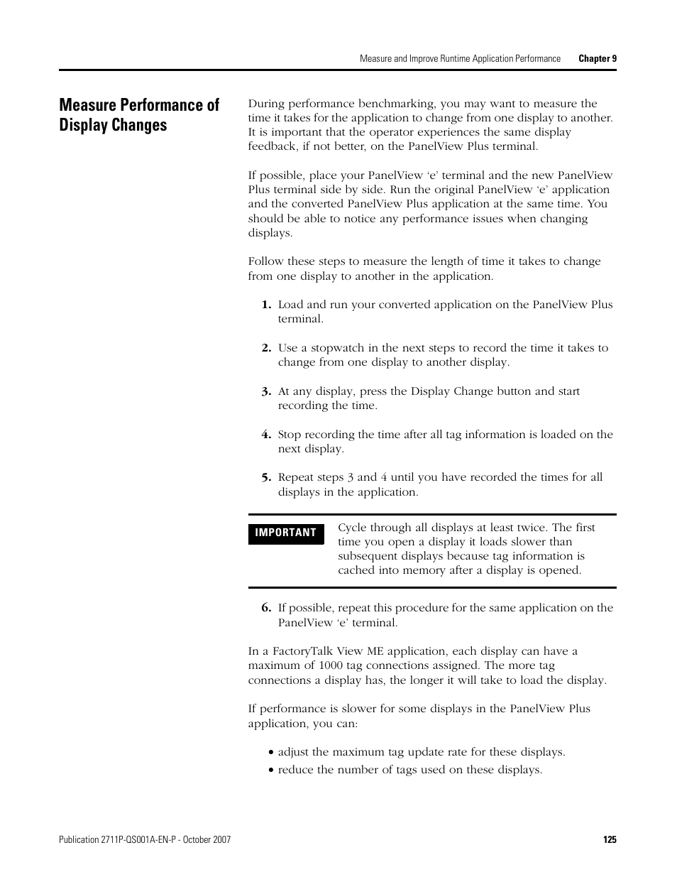 Measure performance of display changes, Measure performance of, Display changes | Age 125 | Rockwell Automation Migrating PanelView Enhanced Terminal Applications User Manual | Page 125 / 160