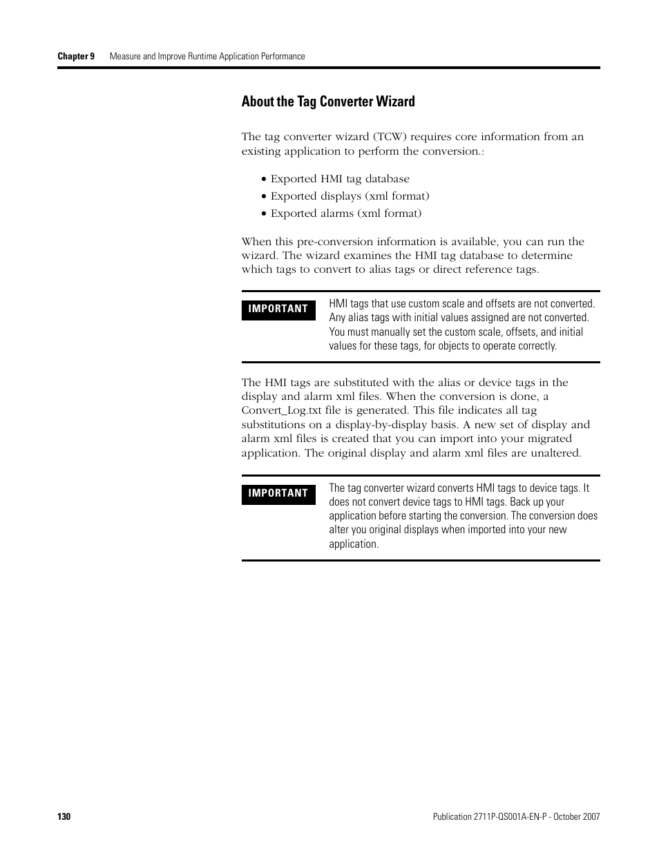 About the tag converter wizard | Rockwell Automation Migrating PanelView Enhanced Terminal Applications User Manual | Page 130 / 160