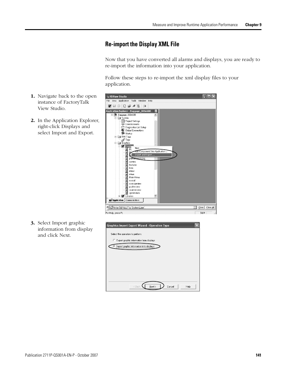 Re-import the display xml file | Rockwell Automation Migrating PanelView Enhanced Terminal Applications User Manual | Page 141 / 160