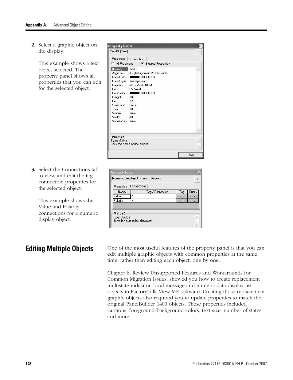 Editing multiple objects | Rockwell Automation Migrating PanelView Enhanced Terminal Applications User Manual | Page 148 / 160