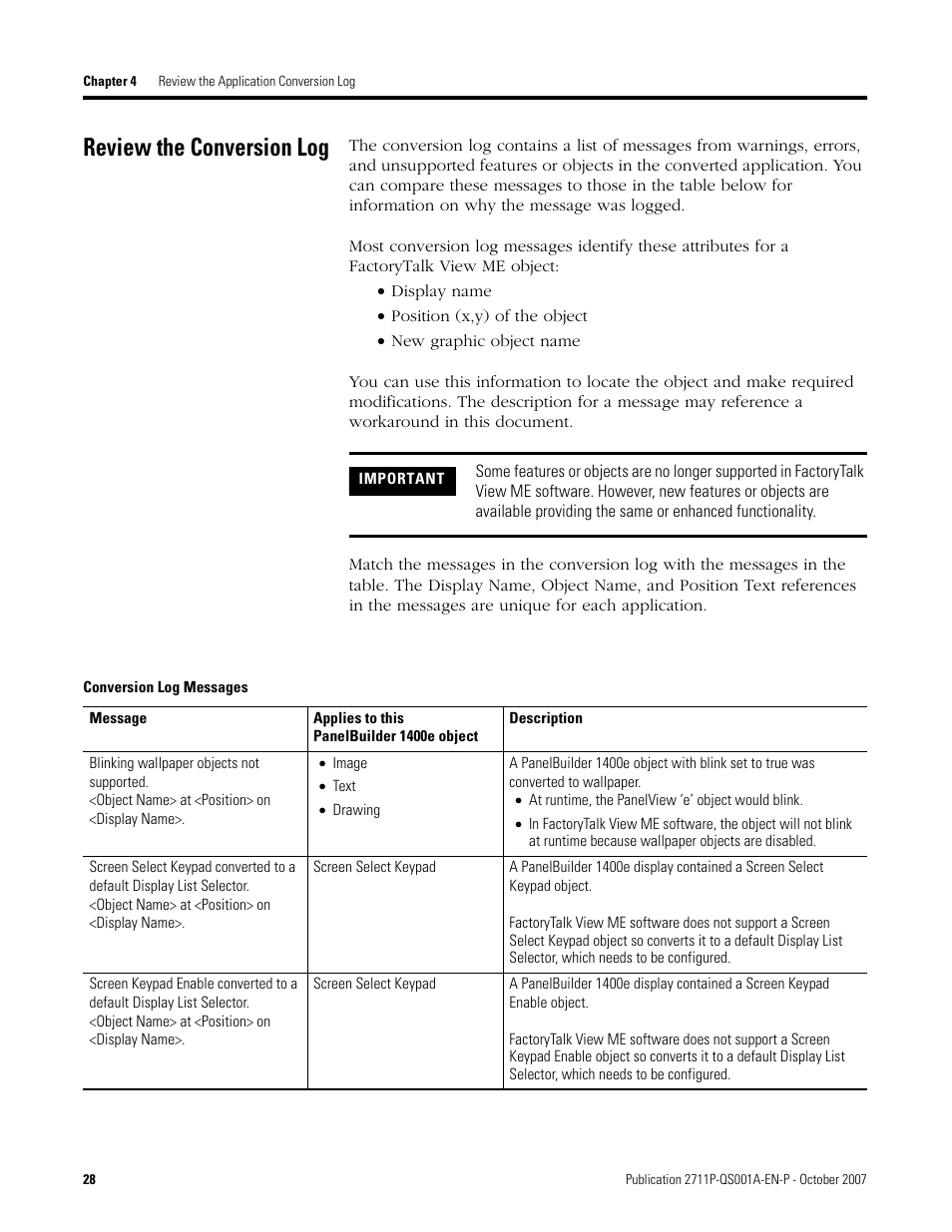 Review the conversion log, Review the conversion, E 28 | Rockwell Automation Migrating PanelView Enhanced Terminal Applications User Manual | Page 28 / 160