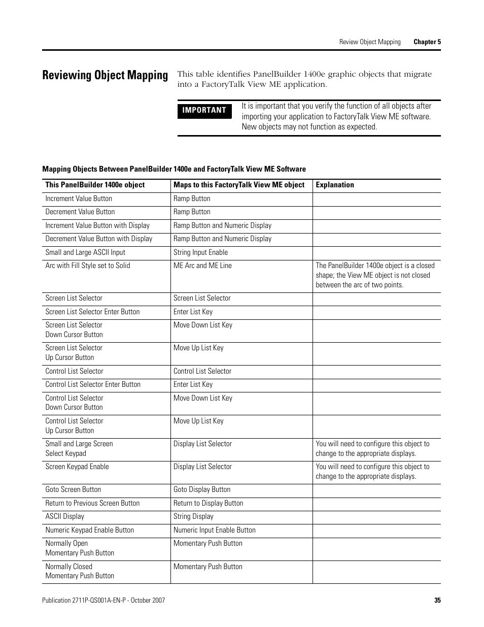 Reviewing object mapping, Reviewing object, Mapping | E 35 | Rockwell Automation Migrating PanelView Enhanced Terminal Applications User Manual | Page 35 / 160