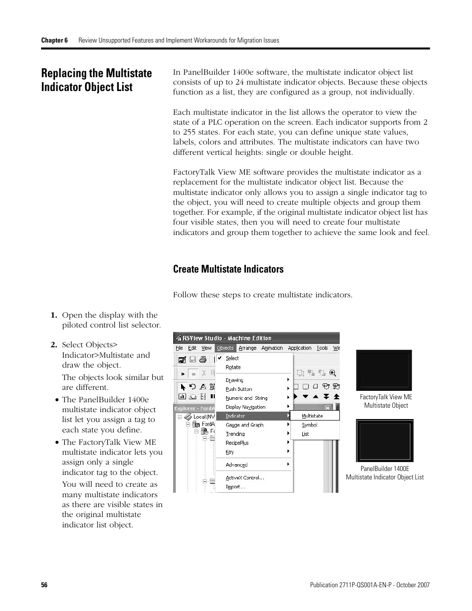 Replacing the multistate indicator object list, Create multistate indicators, 56 for | Replacing the multistate, Indicator object list, Age 56 | Rockwell Automation Migrating PanelView Enhanced Terminal Applications User Manual | Page 56 / 160