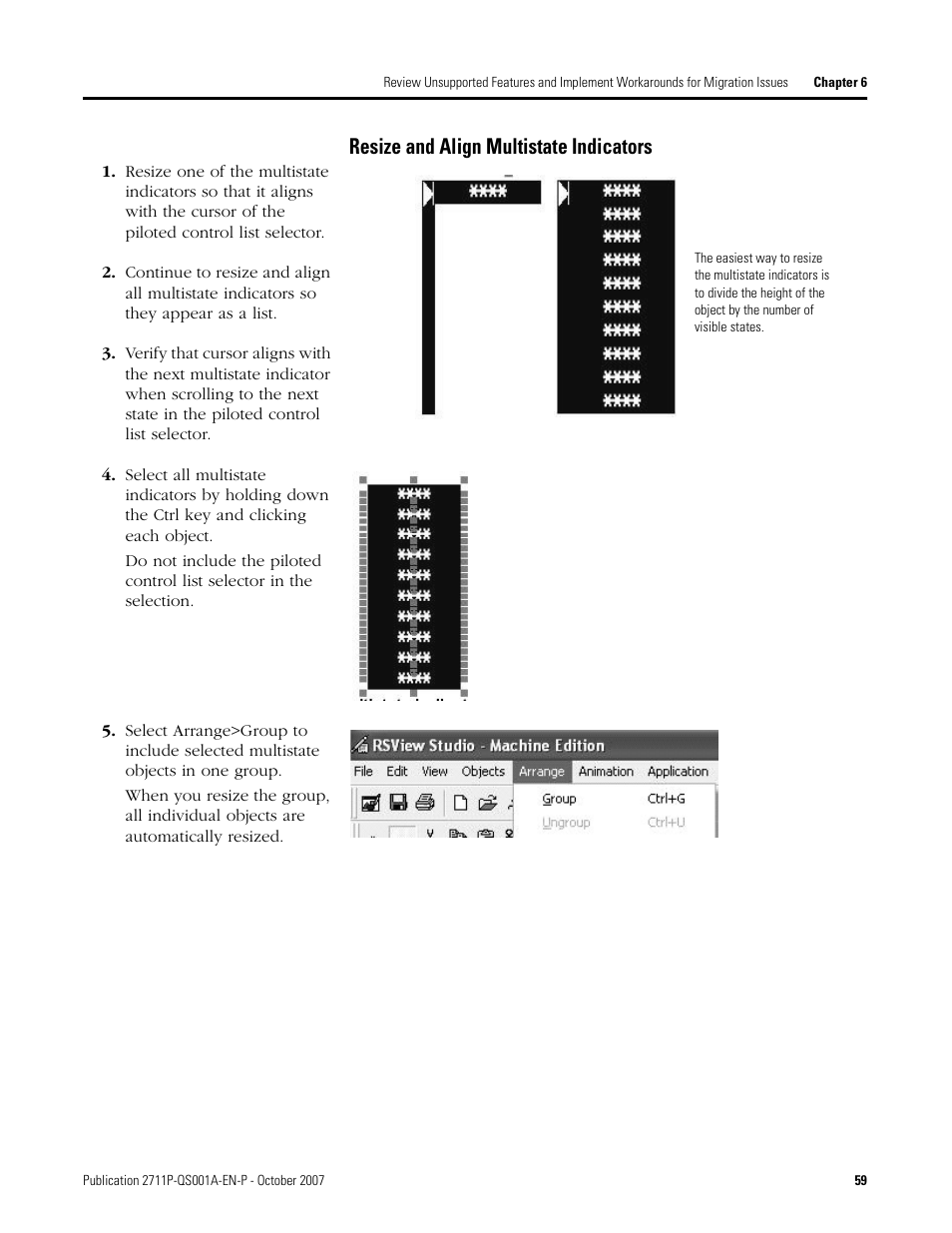 Resize and align multistate indicators | Rockwell Automation Migrating PanelView Enhanced Terminal Applications User Manual | Page 59 / 160