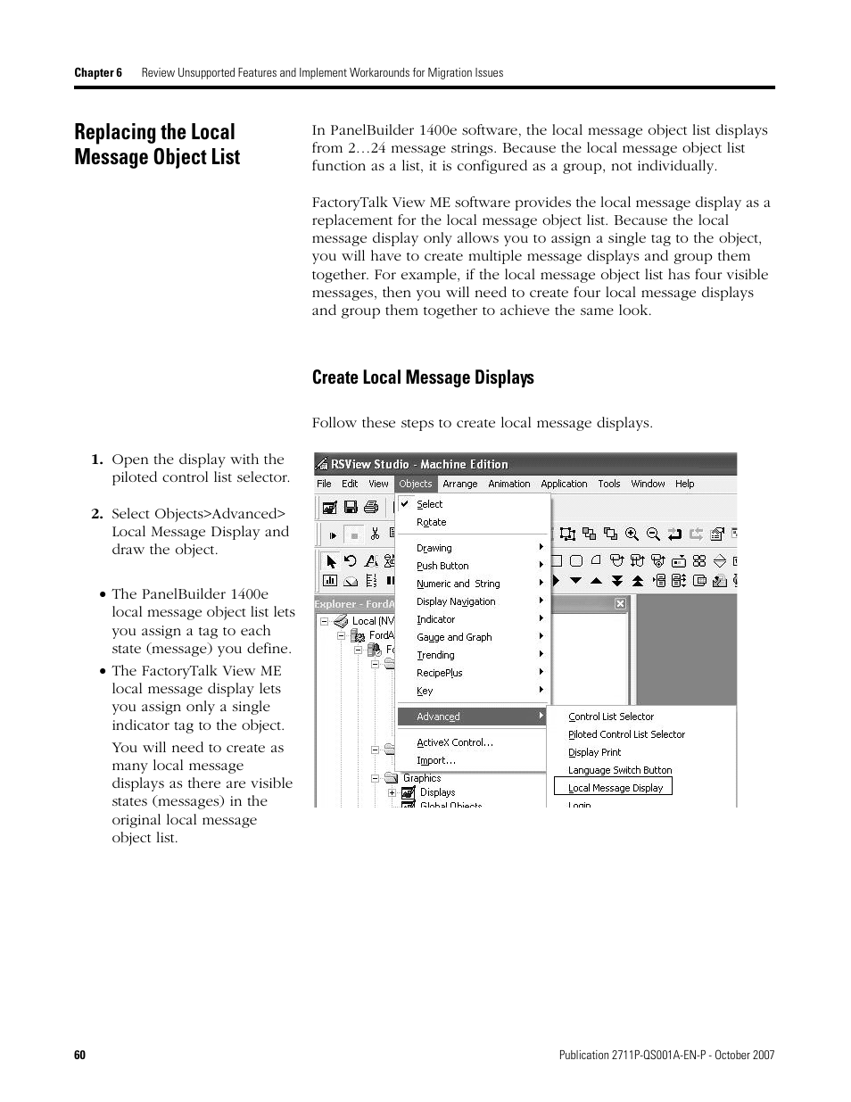 Replacing the local message object list, Create local message displays, Replacing the local | Message object list | Rockwell Automation Migrating PanelView Enhanced Terminal Applications User Manual | Page 60 / 160