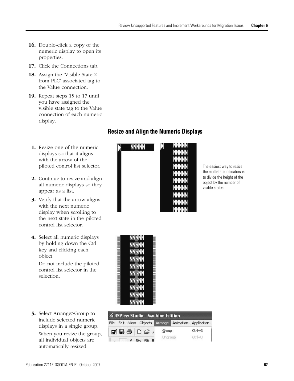 Resize and align the numeric displays | Rockwell Automation Migrating PanelView Enhanced Terminal Applications User Manual | Page 67 / 160