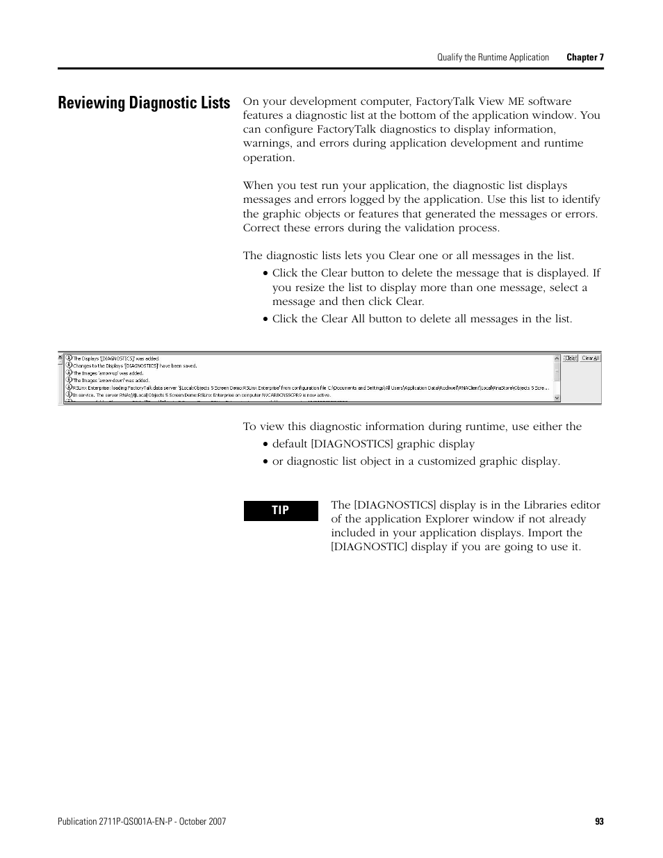 Reviewing diagnostic lists, Reviewing diagnostic, Lists | E 93 | Rockwell Automation Migrating PanelView Enhanced Terminal Applications User Manual | Page 93 / 160