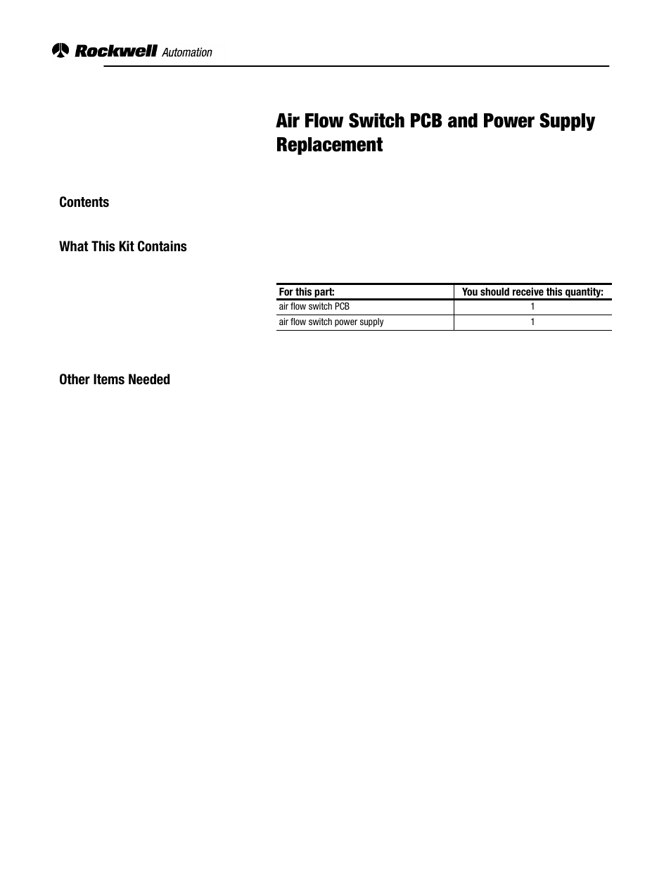 Rockwell Automation 2364E INST Air Flow Switch PCB and Pwr Sup Replacement User Manual | 6 pages