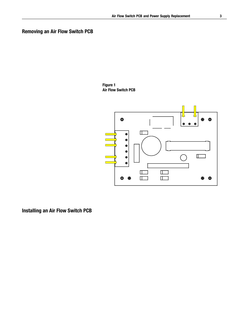 Removing an air flow switch pcb, Installing an air flow switch pcb | Rockwell Automation 2364E INST Air Flow Switch PCB and Pwr Sup Replacement User Manual | Page 3 / 6