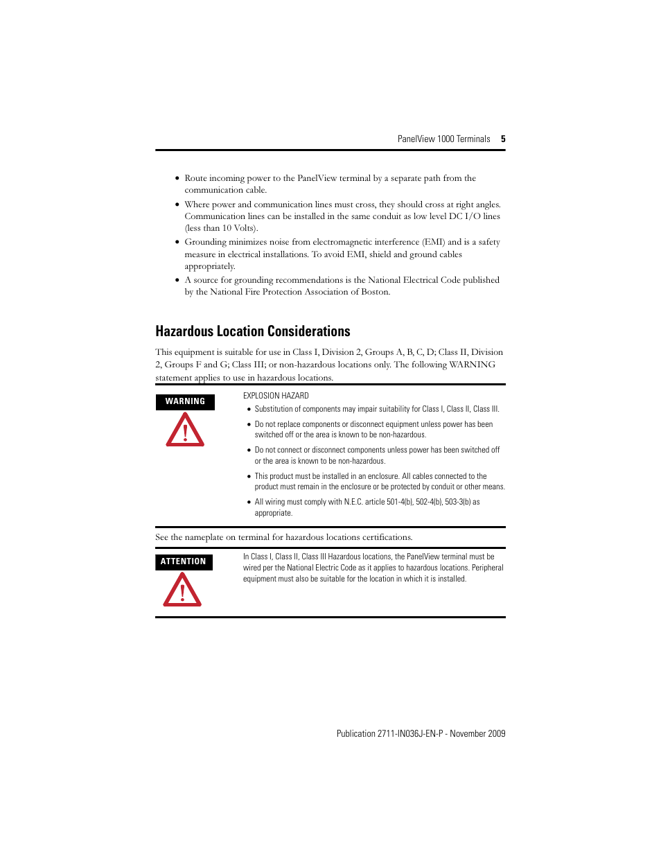 Hazardous location considerations | Rockwell Automation 2711-PV1000 PanelView 1000 Terminals User Manual | Page 5 / 20