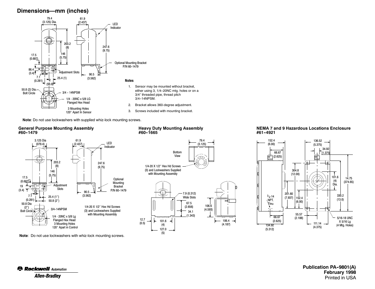 Dimensions—mm (inches) | Rockwell Automation 4000 Photoelectric Sensors User Manual | Page 4 / 4