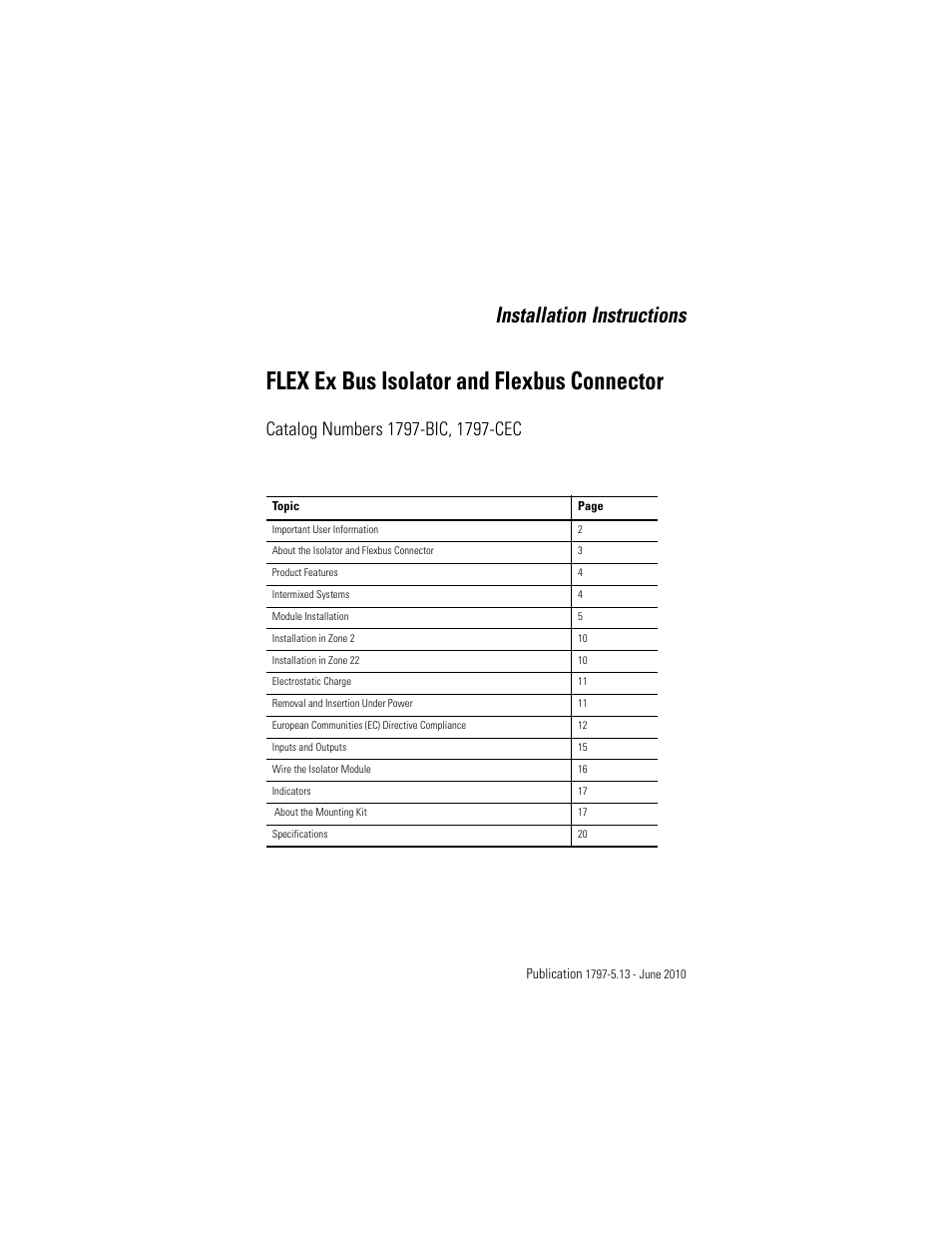 Rockwell Automation 1797-CEC FLEX Ex Bus Isolator and Flexbus Connector User Manual | 28 pages
