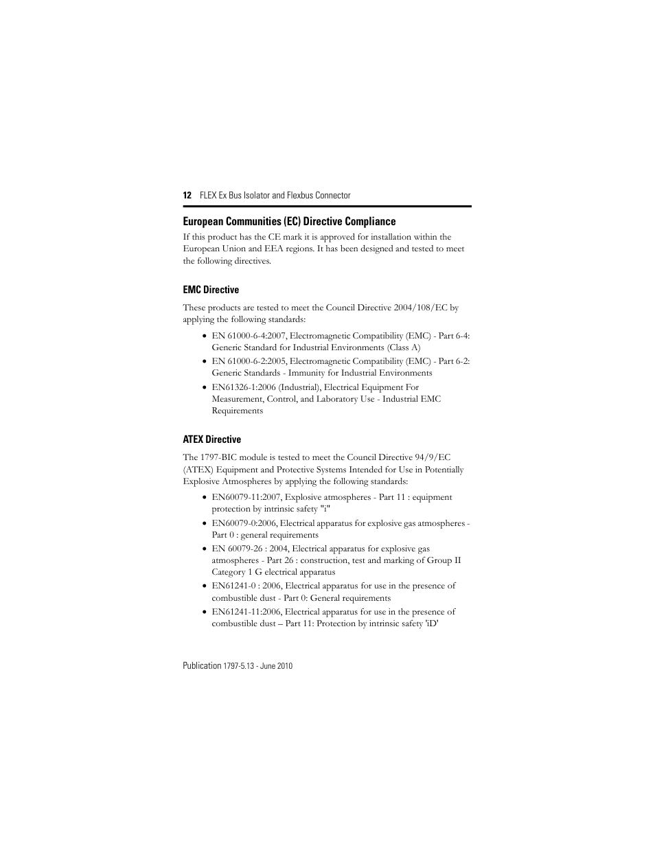 European communities (ec) directive compliance | Rockwell Automation 1797-CEC FLEX Ex Bus Isolator and Flexbus Connector User Manual | Page 12 / 28