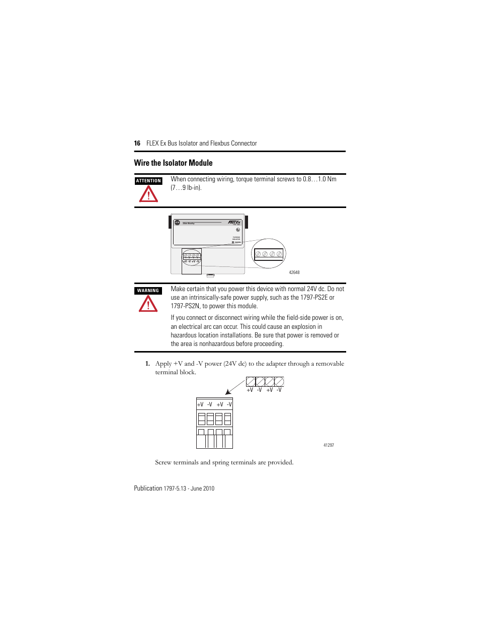 Wire the isolator module, Qualit y, V -v +v -v | Rockwell Automation 1797-CEC FLEX Ex Bus Isolator and Flexbus Connector User Manual | Page 16 / 28