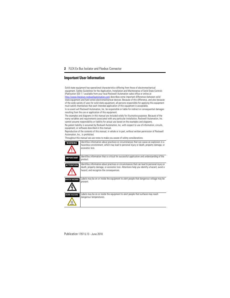 Important user information | Rockwell Automation 1797-CEC FLEX Ex Bus Isolator and Flexbus Connector User Manual | Page 2 / 28