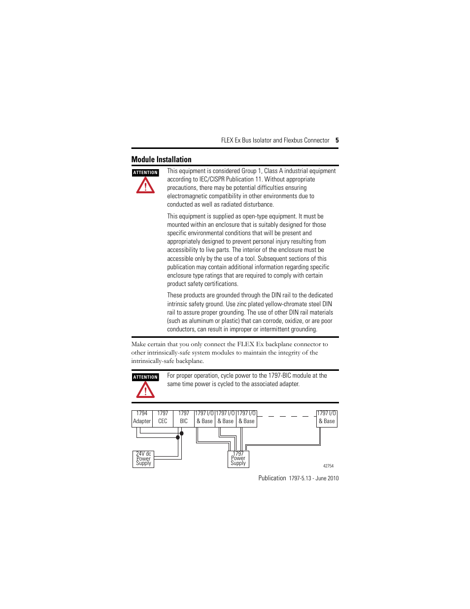 Module installation | Rockwell Automation 1797-CEC FLEX Ex Bus Isolator and Flexbus Connector User Manual | Page 5 / 28