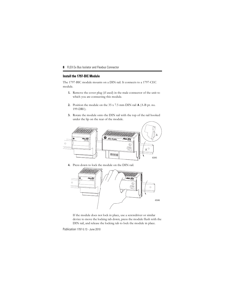 Install the 1797-bic module | Rockwell Automation 1797-CEC FLEX Ex Bus Isolator and Flexbus Connector User Manual | Page 8 / 28