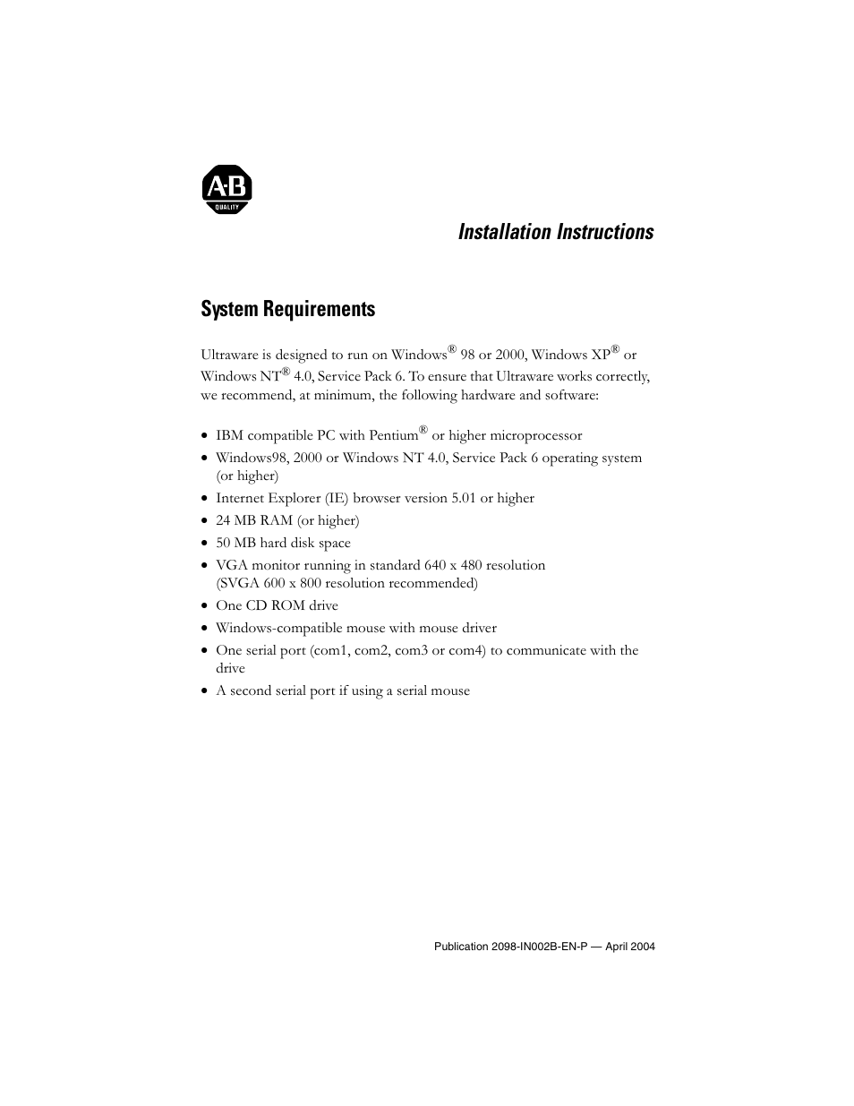 Rockwell Automation 2098-UWCPRG Ultraware Installation Instructions User Manual | 4 pages