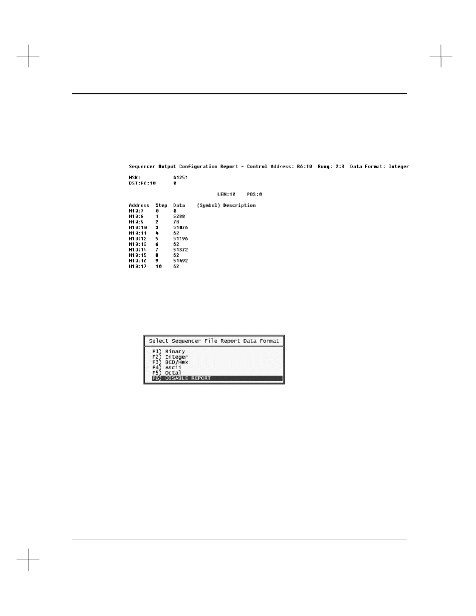 Sequencer data report | Rockwell Automation 9323-S5500D A.I. SERIES MICROLOGIX 1000 AND PLC-500 SOFTW User Manual | Page 269 / 547