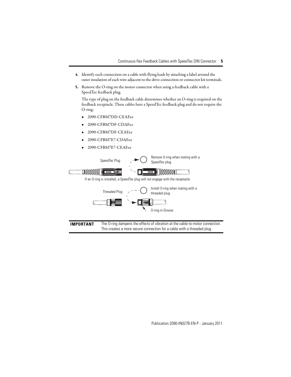 Rockwell Automation 2090-CFxxx Continuous-flex Feedback Cables with SpeedTec DIN Conn Installation Instr User Manual | Page 5 / 12