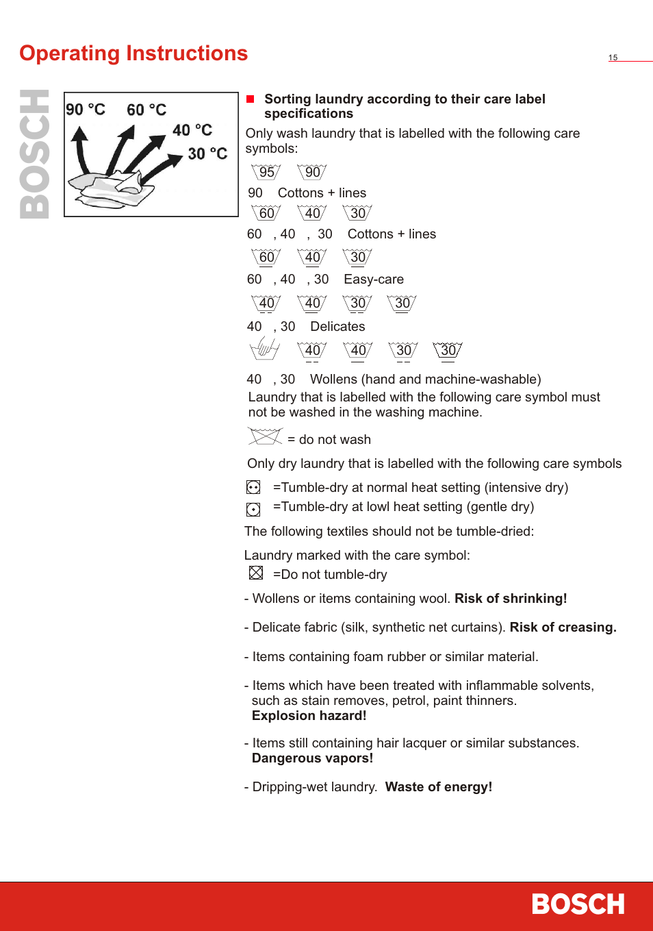 Т³ 17, Operating instructions | Bosch WVT 52458 User Manual | Page 17 / 49