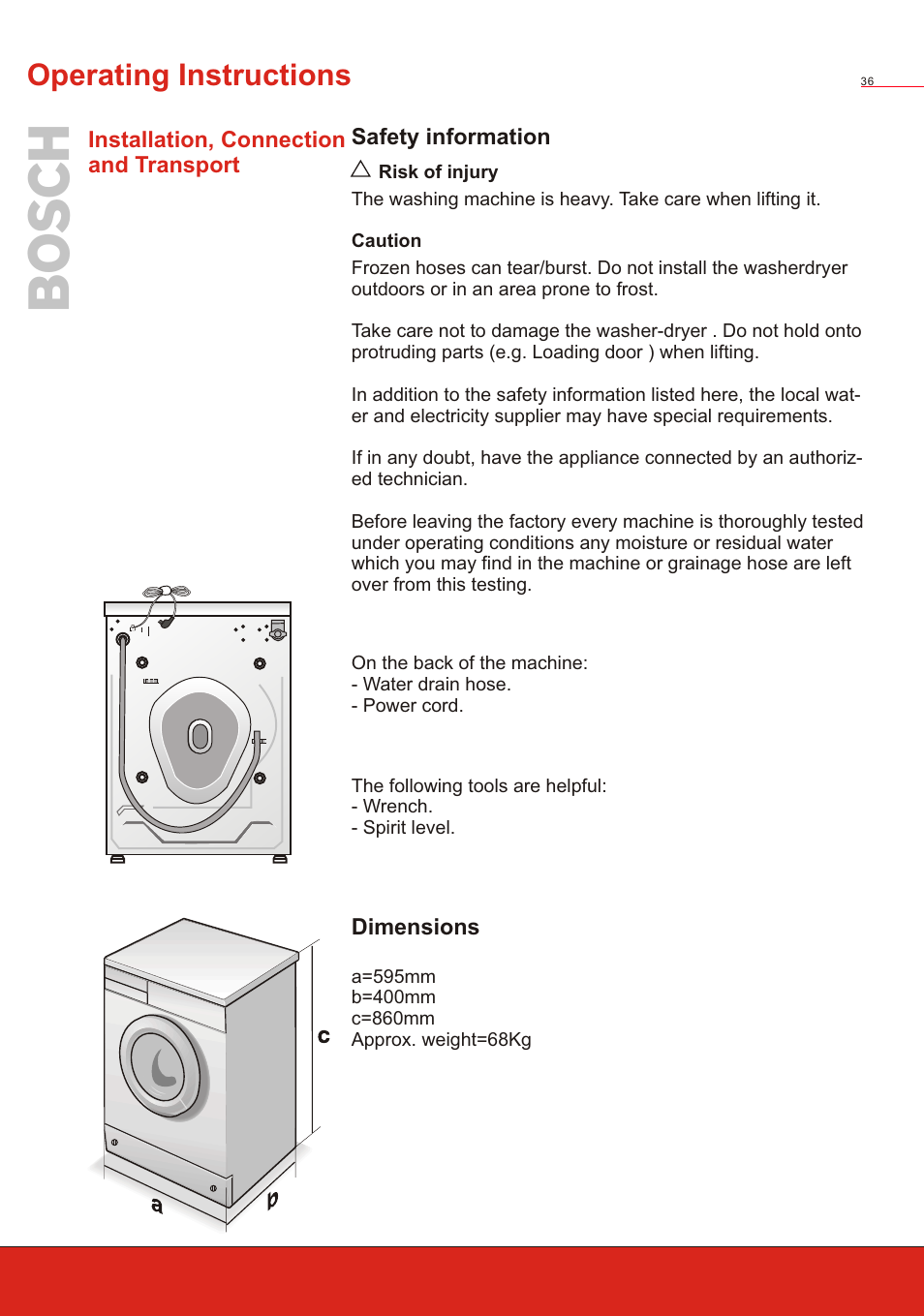 Т³ 38, Operating instructions | Bosch WVT 52458 User Manual | Page 38 / 49