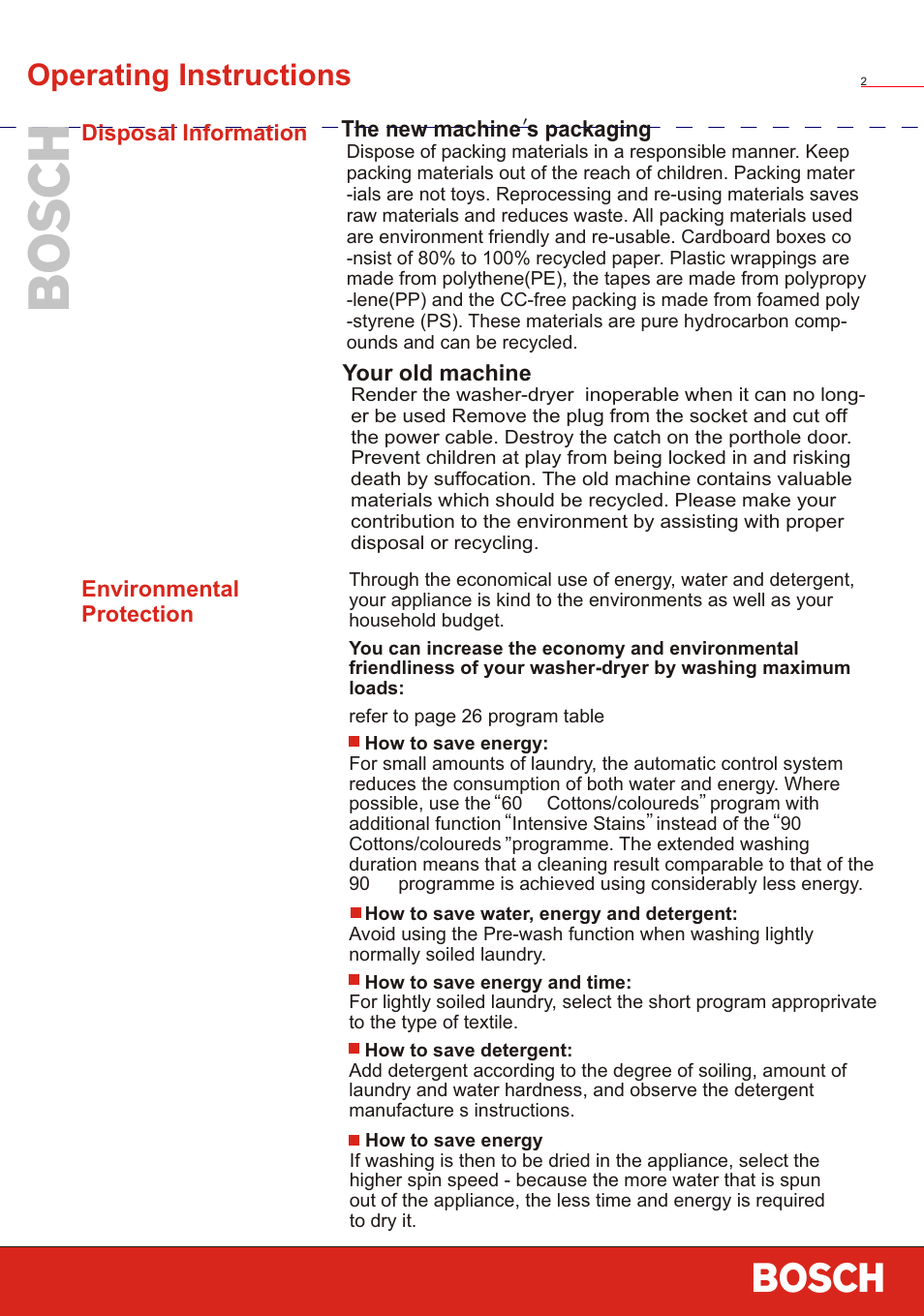 Т³ 4, Operating instructions | Bosch WVT 52458 User Manual | Page 4 / 49