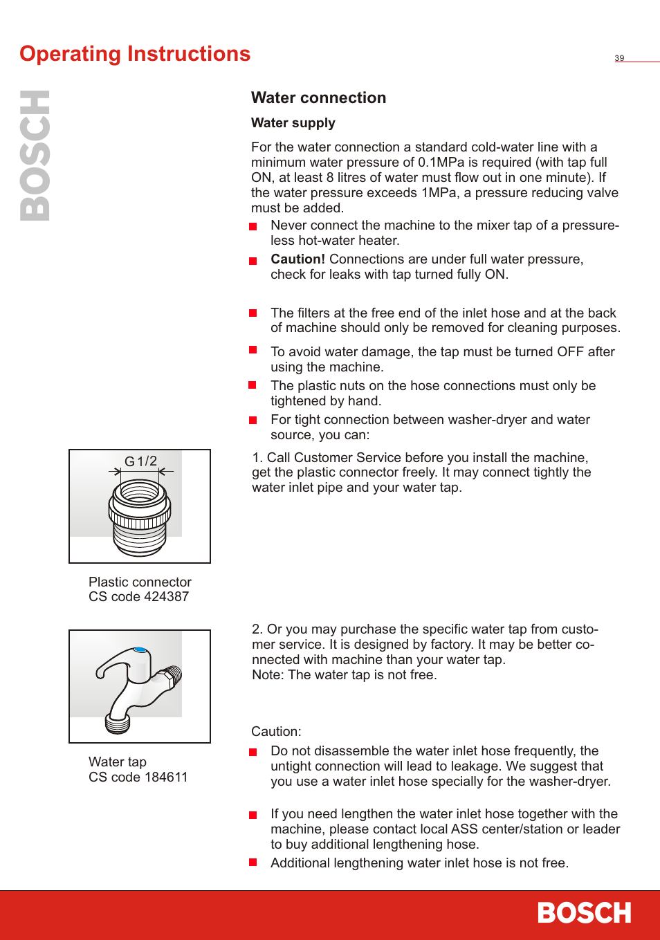 Т³ 41, Operating instructions | Bosch WVT 52458 User Manual | Page 41 / 49