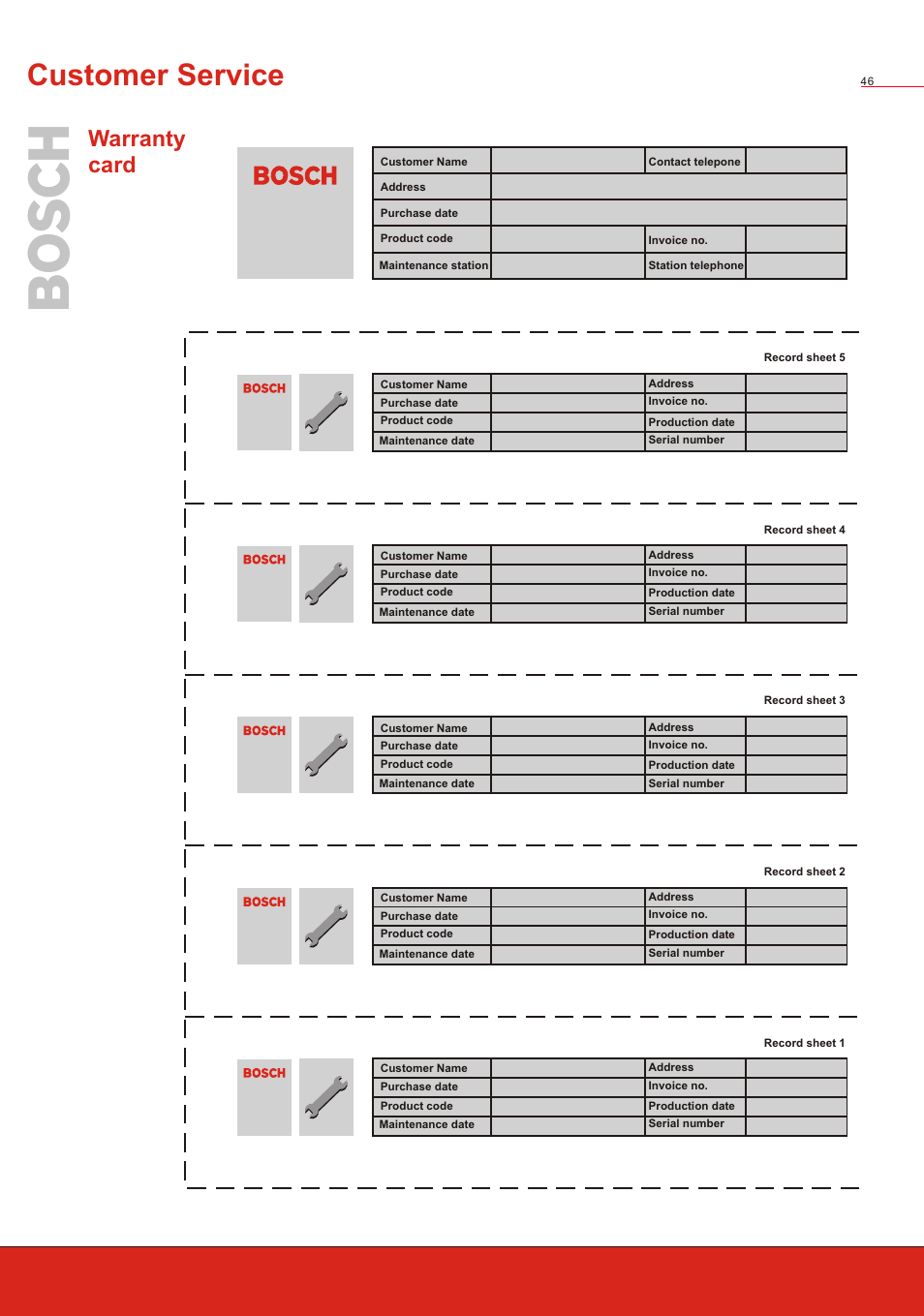 Т³ 48, Customer service, Warranty card | Bosch WVT 52458 User Manual | Page 48 / 49