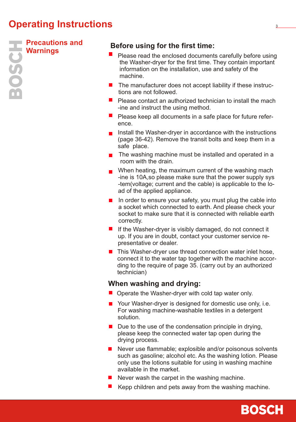 Т³ 5, Operating instructions | Bosch WVT 52458 User Manual | Page 5 / 49