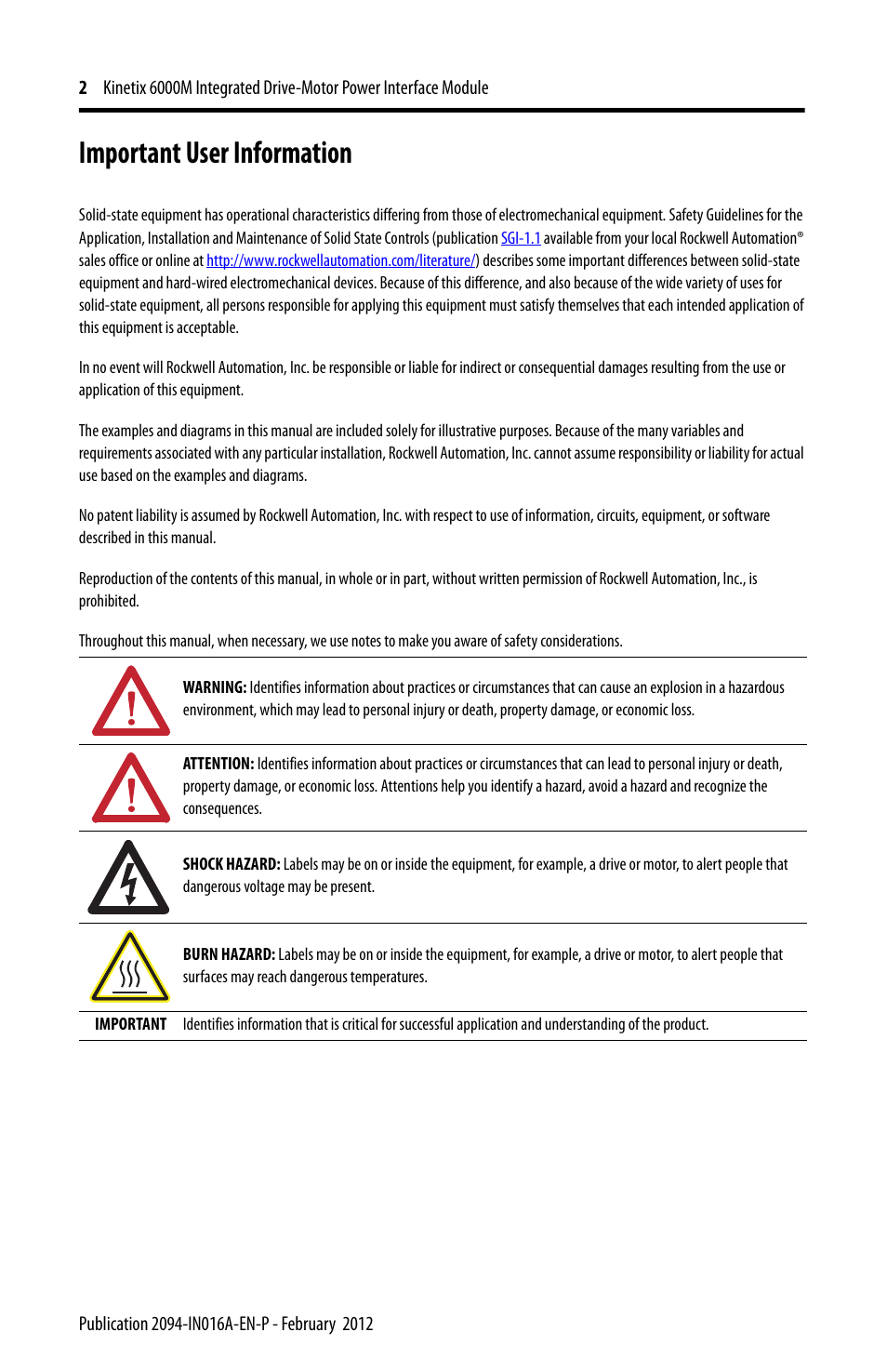 Important user information | Rockwell Automation 2094-SEPM-B24-S Kinetix 6000M IDM Power Interface Module User Manual | Page 2 / 16